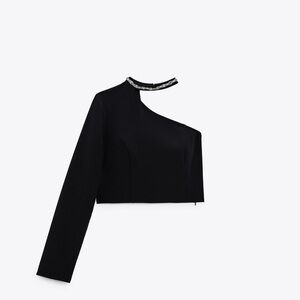 Zara Asymmetrical Beaded Collar Top NWT